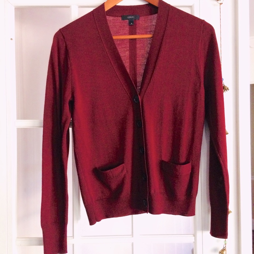J. Crew Merino wool Merlot cardigan Small pockets
